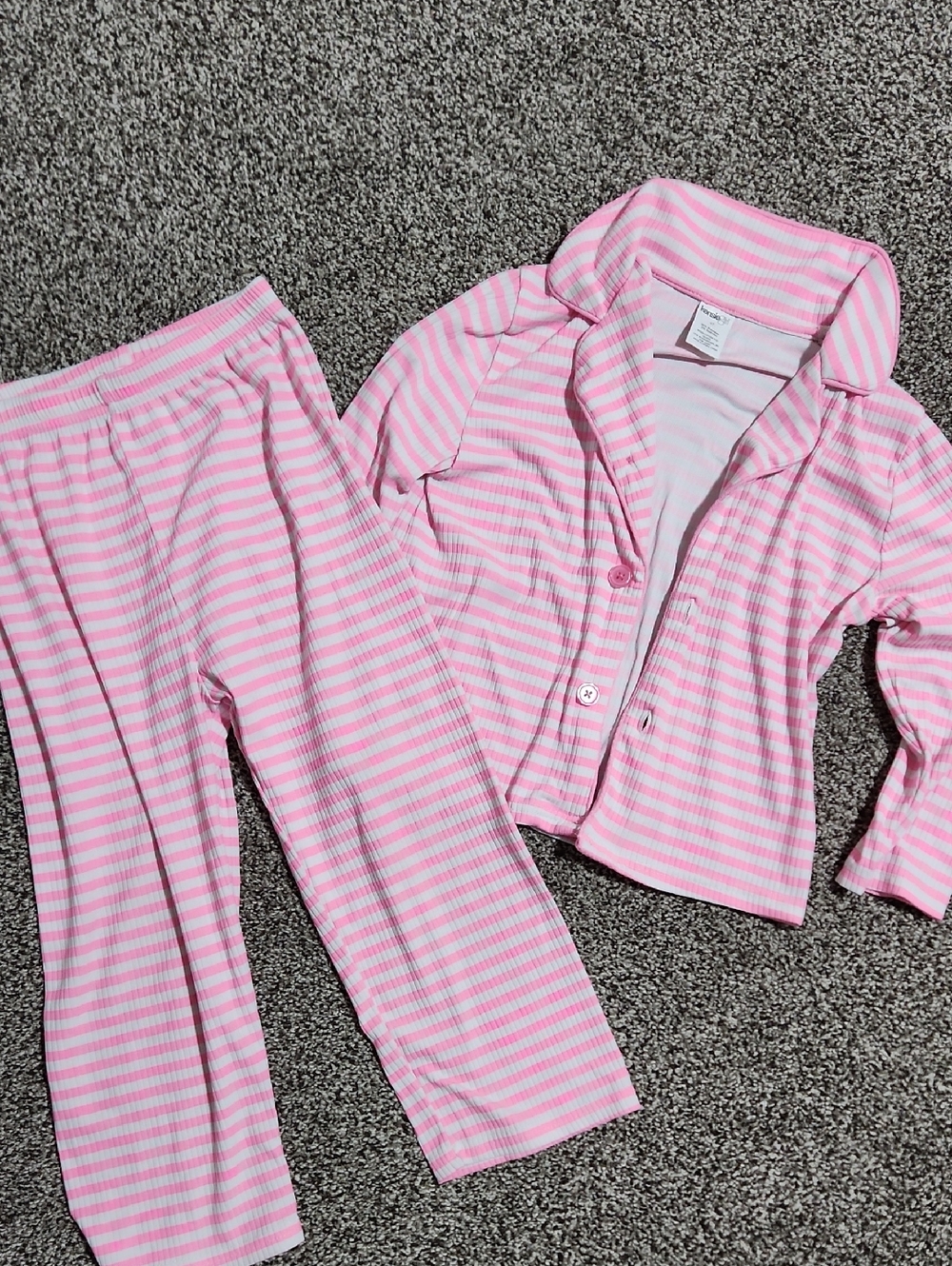 Kensie Girl Pink & White Striped Button Pajama Set
